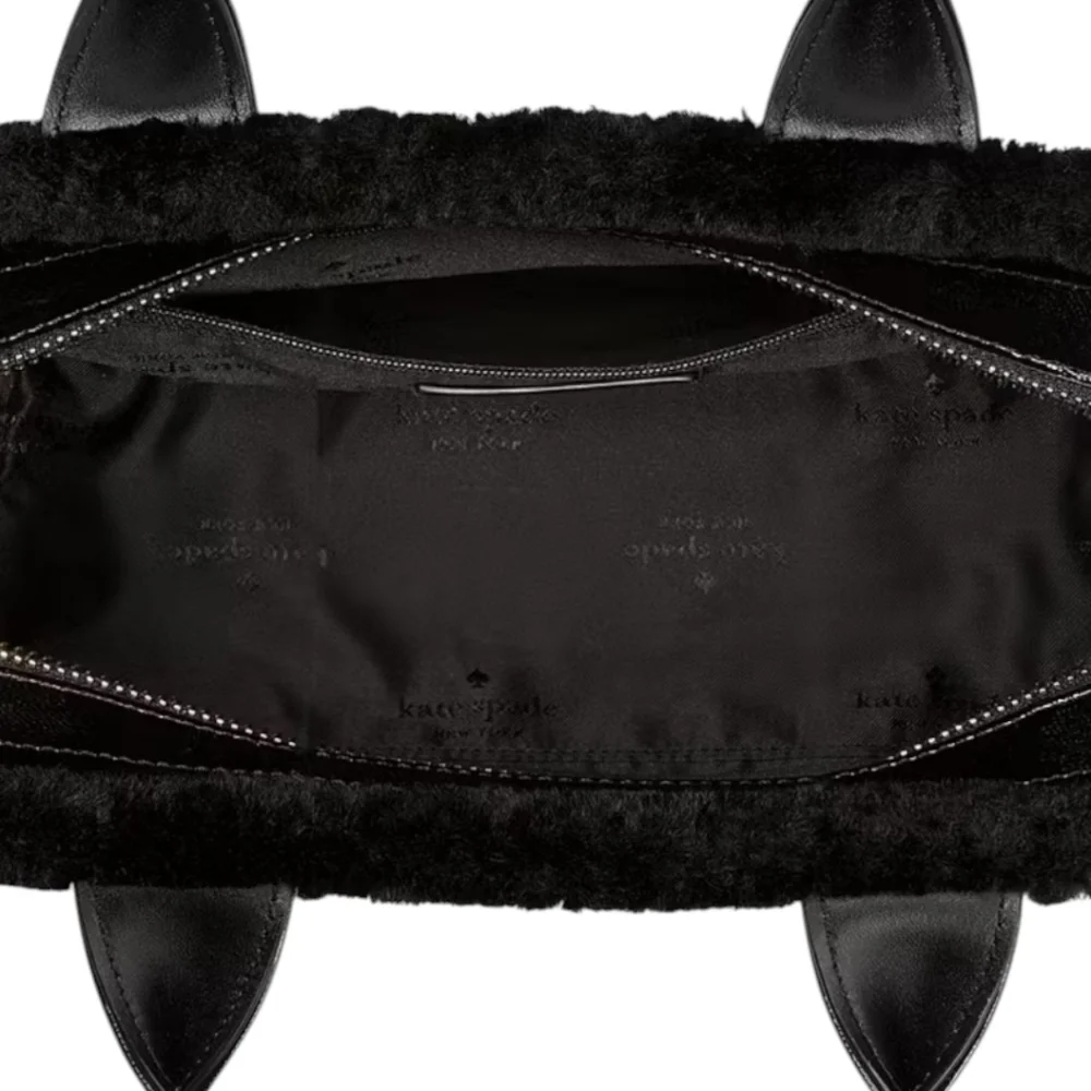 Kate Spade ♠️ black Jett Faux fur Shearling Small Tote bag